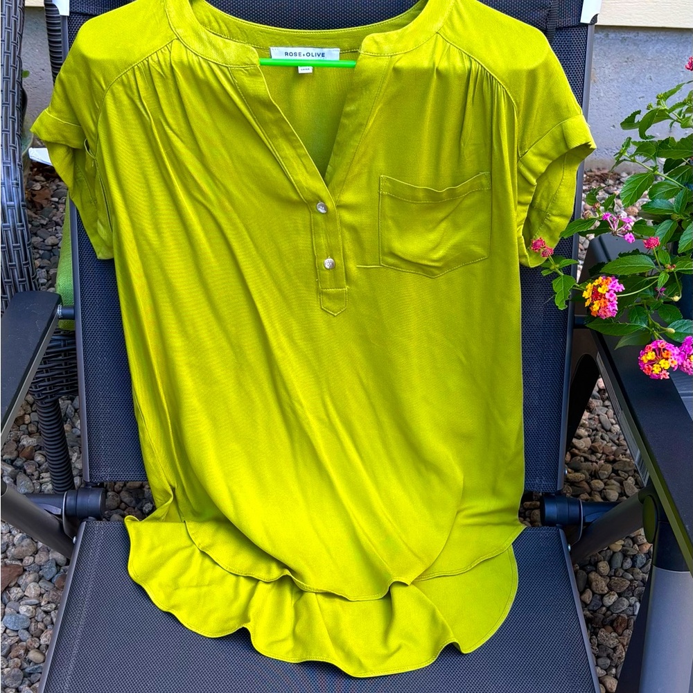 Rose & Olive Lime Green Short Sleeve Polo Blouse